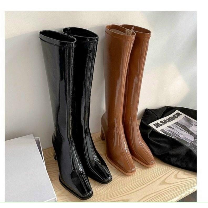 SẴN Boots Đùi Nữ Cao Cổ Da Bóng khóa sau dưới gối cao cấp hot 2021 Full box 7cm