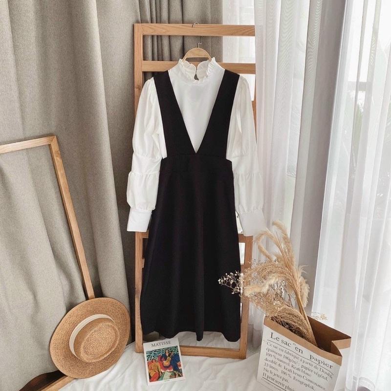Sét Váy Yếm Ulzzang Phong Cách Hàn Quốc Kèm Áo Sơ Mi
