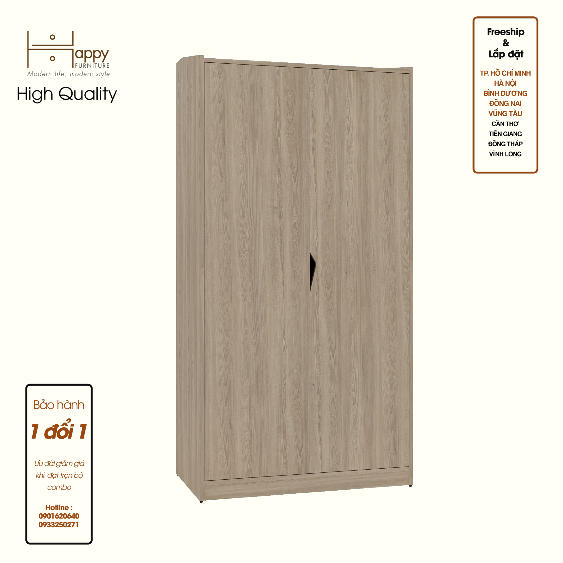 WINNI, Tủ quần áo 2 cánh mở, 90cm x 54cm x 180cm , TCM_156
