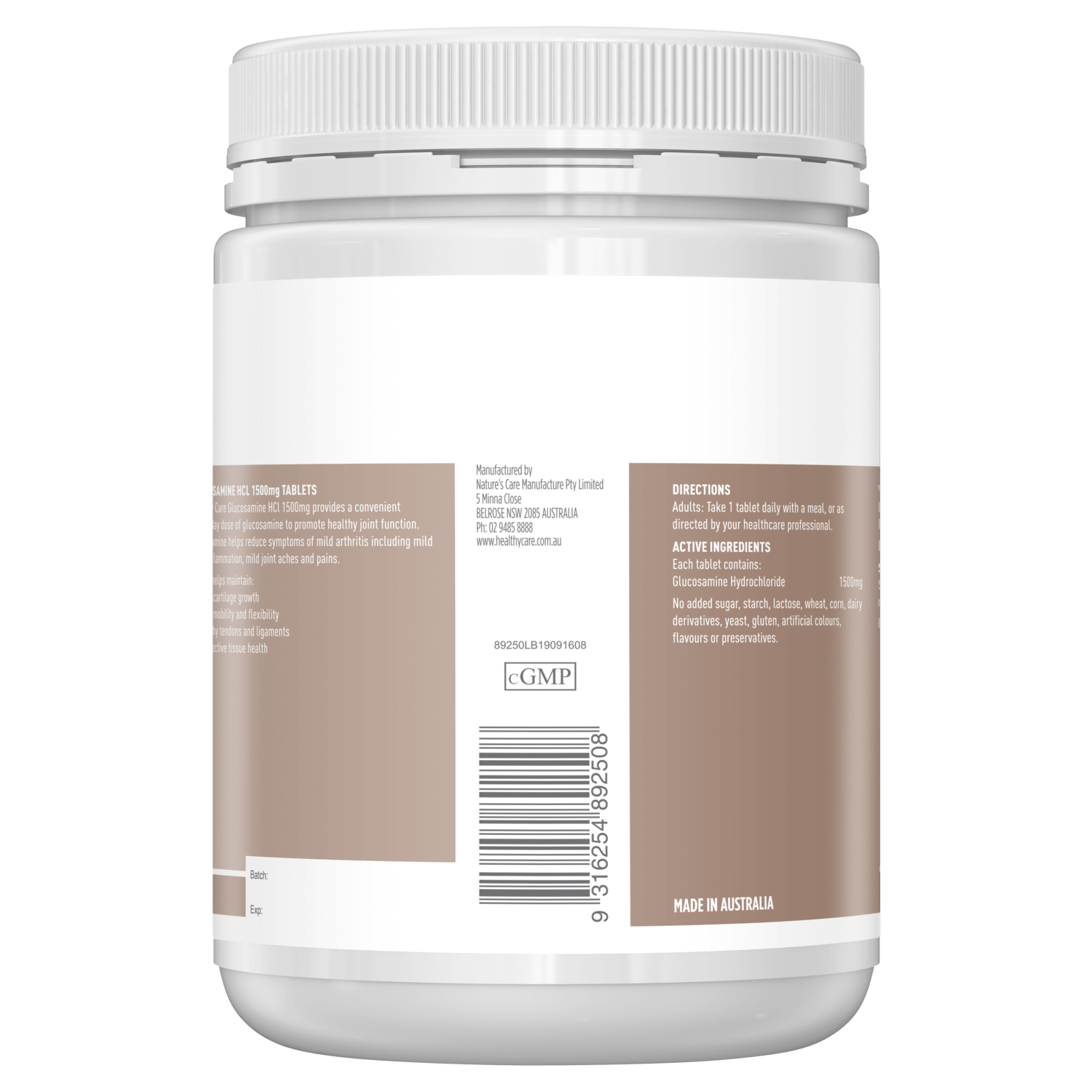Glucosamine Úc Healthy Care HCL 1500mg Hỗ trợ giảm đau nhức xương khớp, tăng trưởng và hồi phục sụn, sản xuất chất nhầy cho khớp 400V - OZ Slim Store
