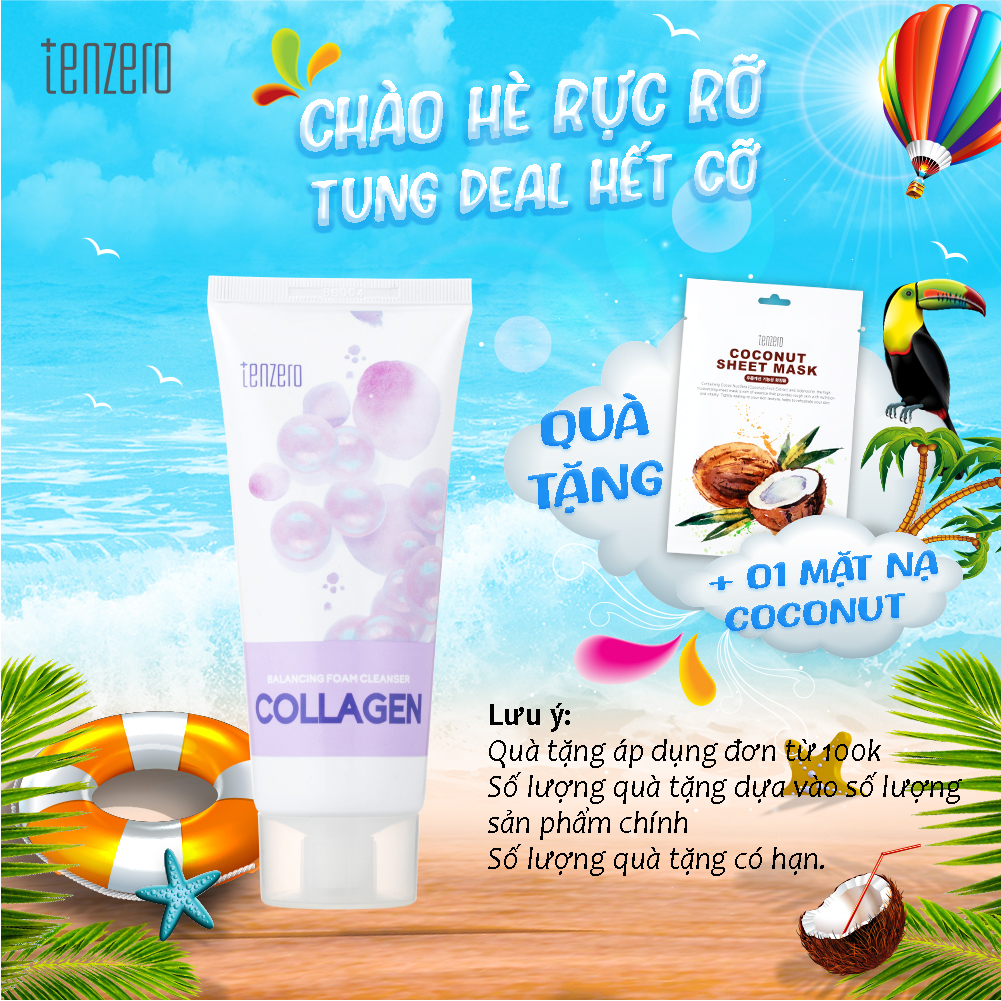 Sữa rửa mặt tạo bọt Collagen Làm Sạch, Sáng Da Tenzero Balancing Foam Cleanser Collagen 100ml