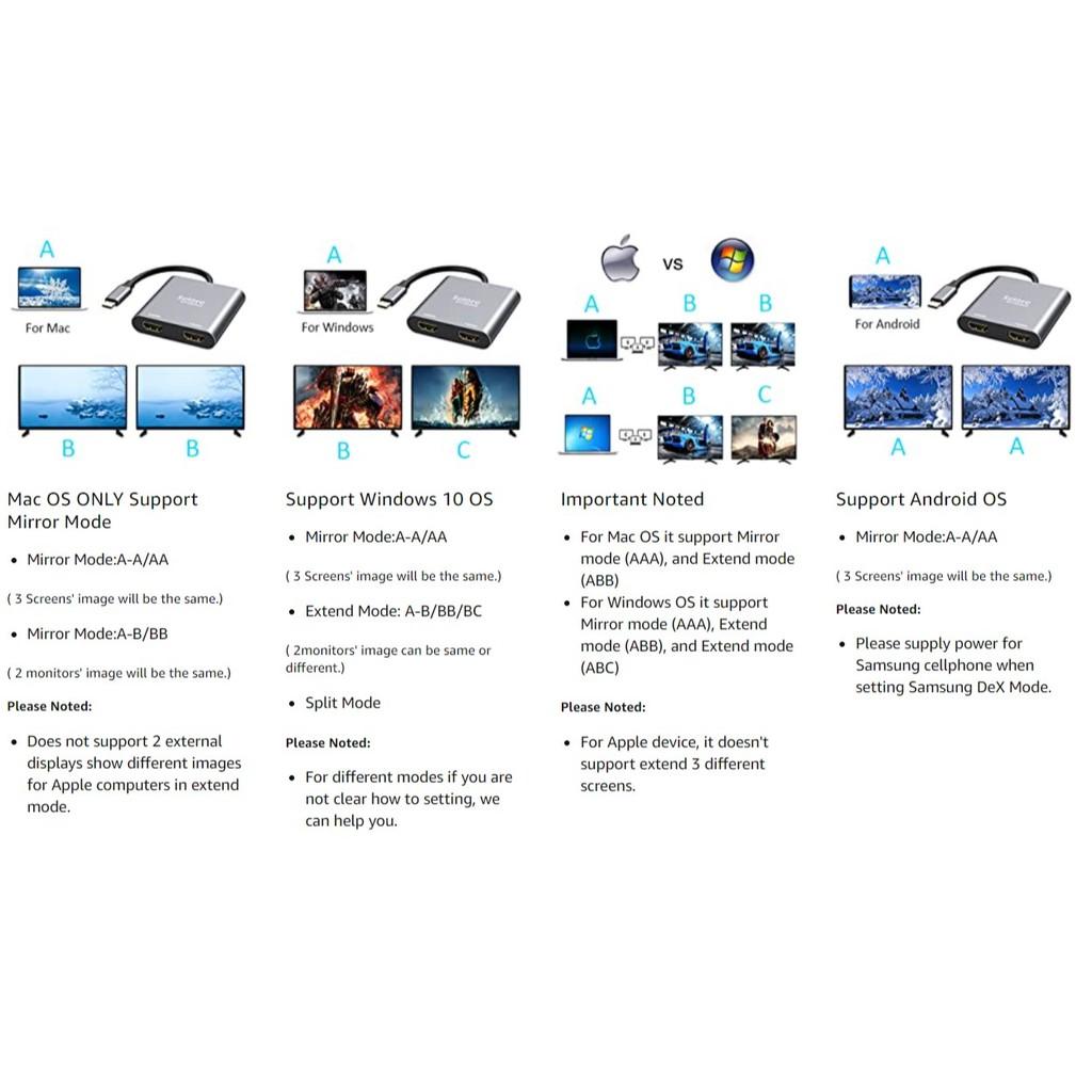 Cáp chuyển Usb Type-c ra HDMI + HDMI hỗ trợ 4k (hàng nhập khẩu)