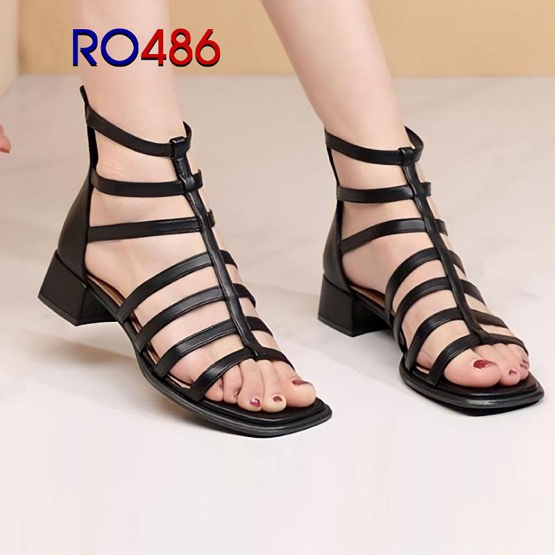Giày sandal nữ cao gót 4 phân hàng hiệu rosata đẹp hai màu đen kem ro486