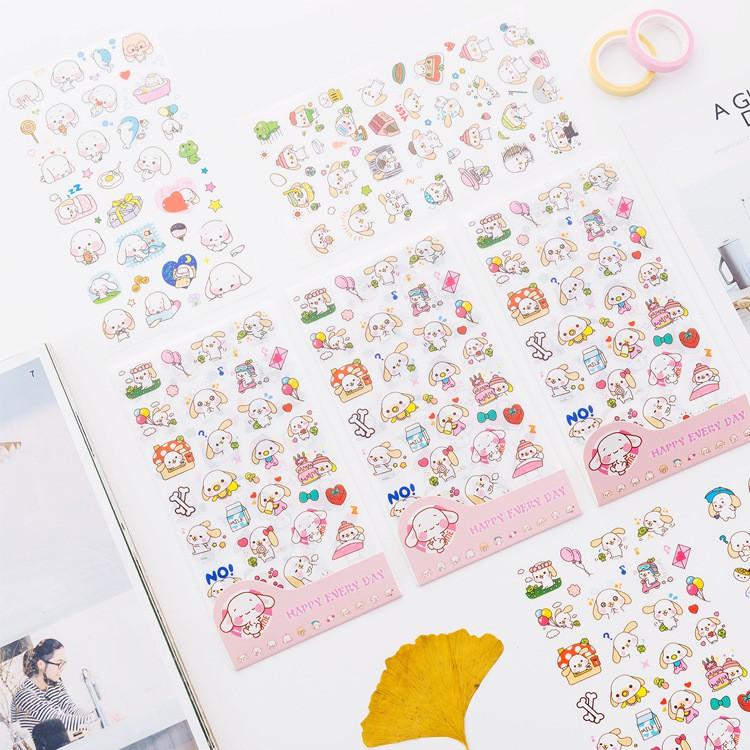 Bộ 6 sticker dán thỏ hồng Happy every day nguồn hàng buôn sỉ