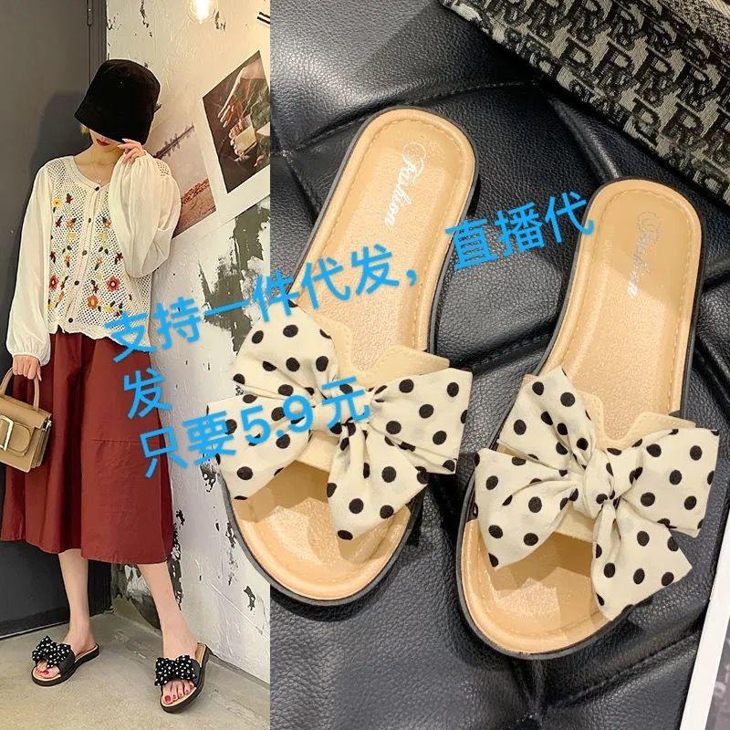 Mua một tặng một Dép quai ngang chống trượt đính nơ mùa hè phong cách Hàn Quốc cho nữ