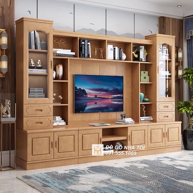 Mẫu Kệ Tivi Kết Hợp Tủ Rượu Bằng Gỗ Tự Nhiên 2m2 X 3m - TR619