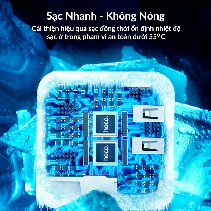 Củ Sạc Nhanh Thông Minh Hoco HK5, Sạc Đầy Pin Tự Động Tắt Nguồn Chống Chai Pin, 2 Cổng Sạc USB 2.4A/5V, Màn Hình Led Hiển Thị Số - Hàng Nhập Khẩu