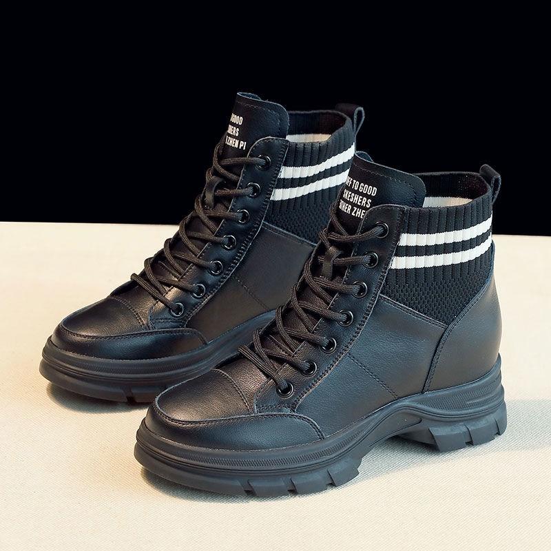 Giày bốt Martin cổ ngắn tăng chiều cao thời trang thu đông Anh Quốc mới 2021 cho nữ - Black -1