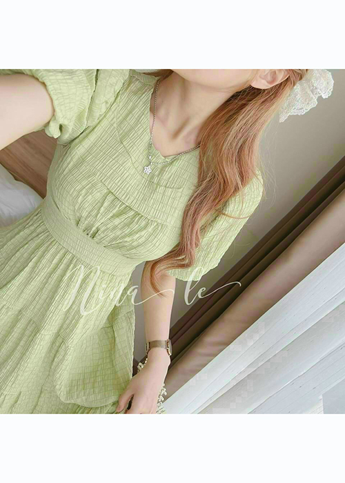 Đầm Maxi Xốp Chỉ Nhiều Màu Tay Ngắn Xếp Tầng Thời Trang