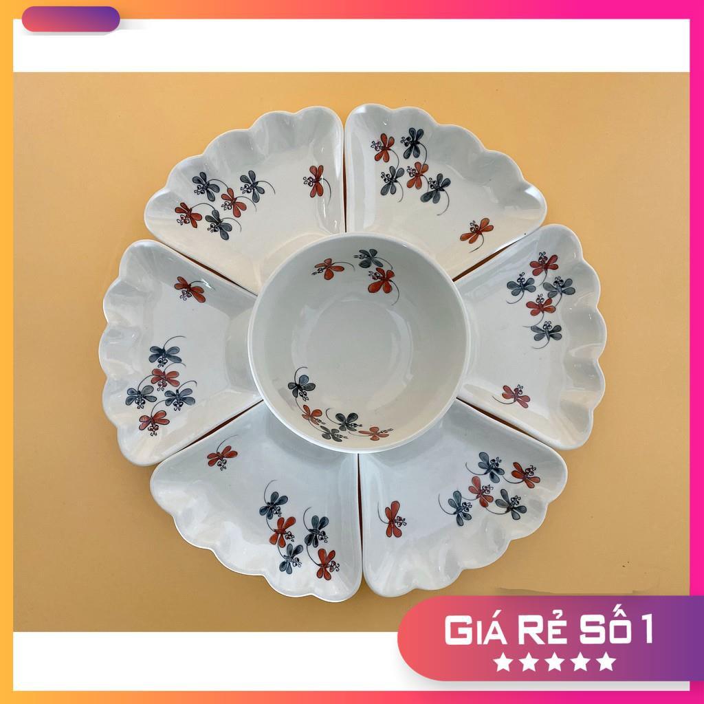 Bộ bát đĩa, bộ đồ ăn hoa mặt trời vẽ chuồn cao cấp