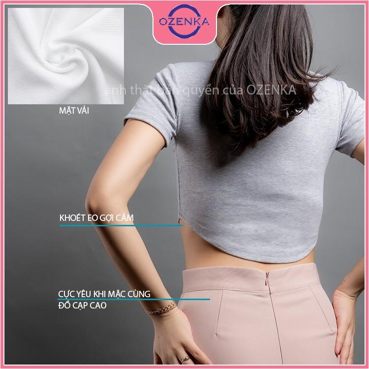 Áo croptop nữ cổ tròn khoét eo , áo thun nữ kiểu crt ôm body tay ngắn thun gân 100% cotton màu đen trắng ghi hồng