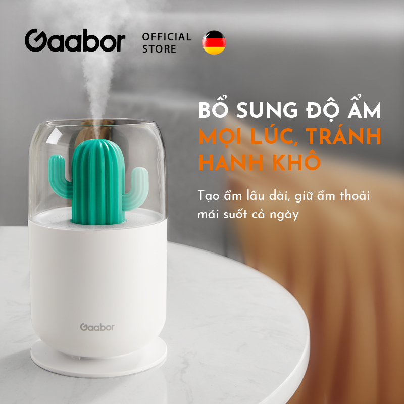 Máy phun sương nano mini tạo ẩm, khuếch tán tinh dầu có đèn ngủ GAABOR GMH-N3A  dung tích 300ml - Hàng chính hãng