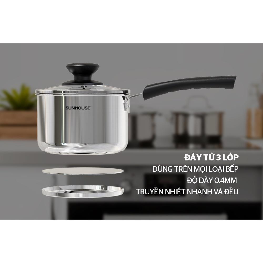Nồi quấy bột inox 3 đáy Sunhouse SHG300-14, Đường kính 14cm, truyền nhiệt nhanh tỏa nhiệt đều, Dùng được trên tất cả các loại bếp, Hàng chính hãng