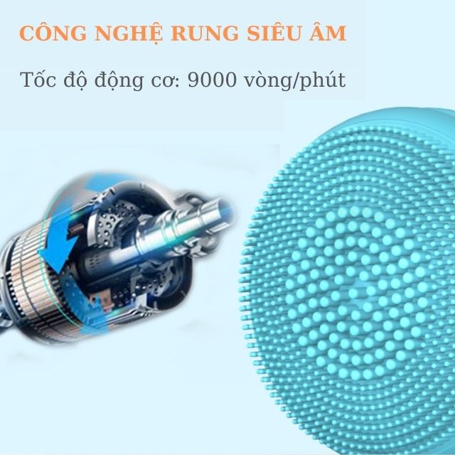 Máy Rửa Mặt Cầm Tay Cao Cấp Với Công Nghệ Rung Kết Hợp Sóng Âm Giúp Làm Sạch Sâu, Đồng Thời Massage Nâng Cơ Mặt, Đầu Cọ Silicol Mềm Mịn An Toàn Cho Da