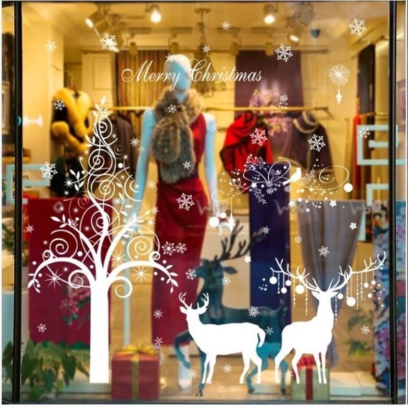 Decal trang trí giáng sinh dán cửa kính hình cây thông ông già noel HOME DECOR 2022