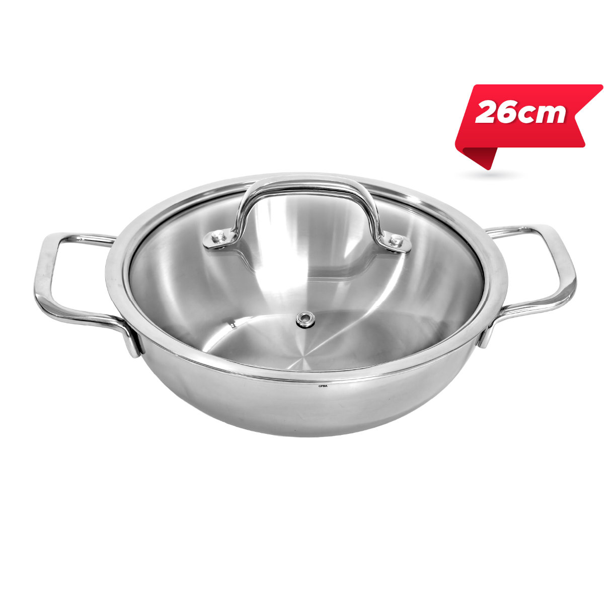 Nồi lẩu Inox 304 đúc liền 3 lớp 2 quai Hàn Quốc Uni-Clad size 22cm/ 26cm vung kính