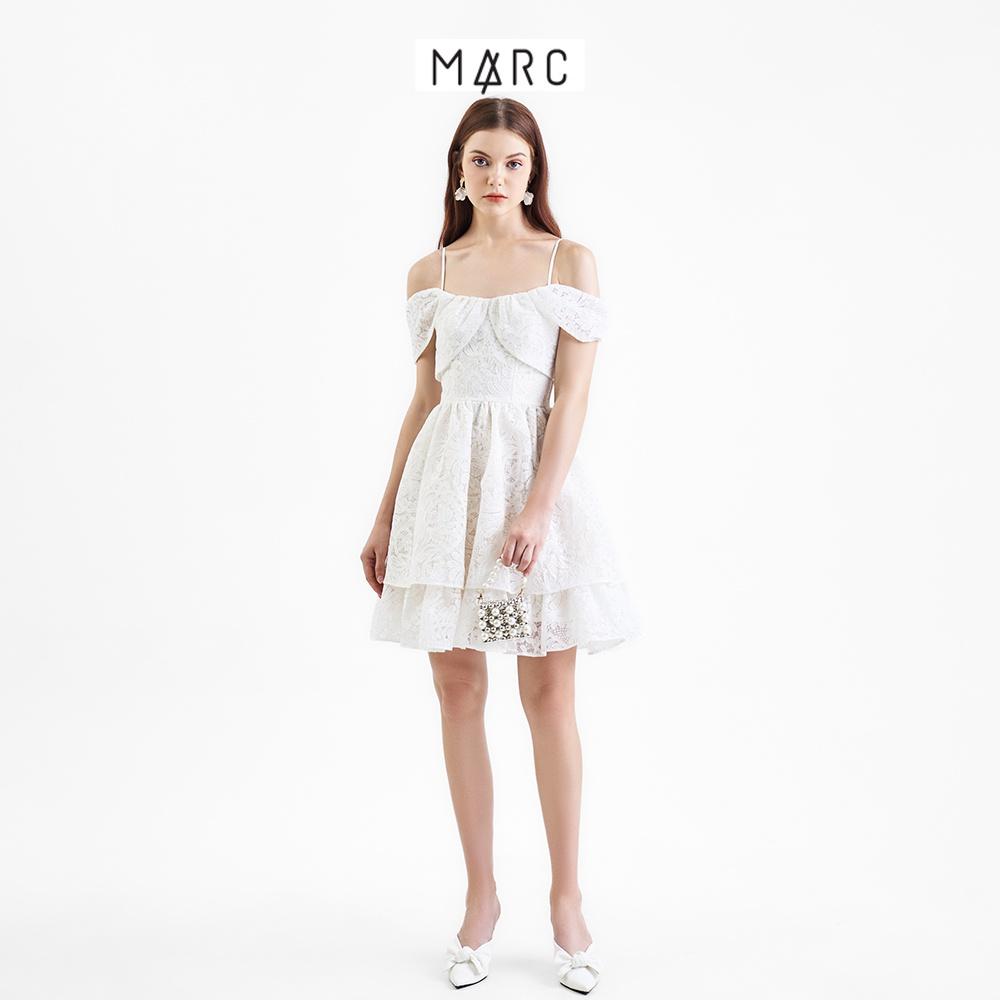 Đầm 2 dây nữ MARC FASHION trễ vai đắp ren ngực 2 tầng FANH102622