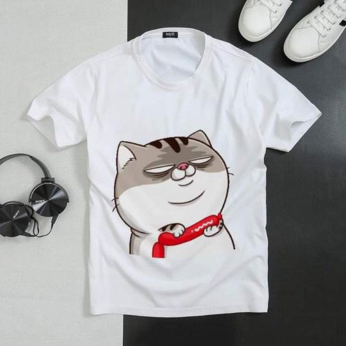 Áo Thun Cotton Nam Nữ Cổ Tròn Mẫu Mèo Ami Ấm Ức
