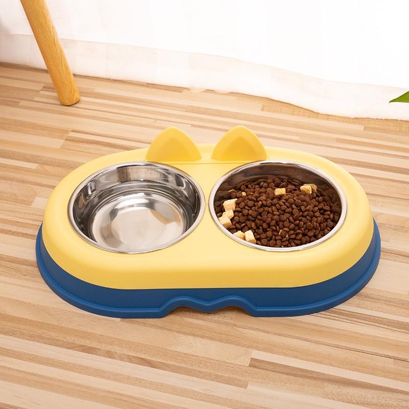 Bát ăn đôi siêu đáng yêu lõi inox cho thú cưng, chó mèo