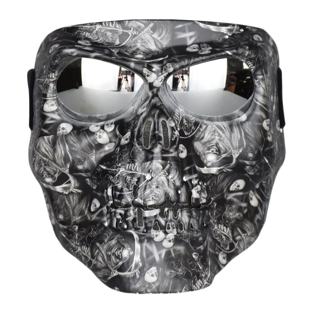 SET OF 2 MOTORCYCLE SKULL FACE MASK WITH GOGGLES - SCRAWL PATTERN- UNIVERSAL FIT