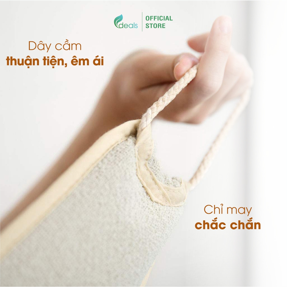 [PHIÊN BẢN MỚI] Dây Tắm Xơ Mướp Cao Cấp ECODEALS 100% xơ mướp hữu cơ diệt khuẩn - Mềm mại, nhẹ nhàng tẩy da chết, ngừa mụn lưng, kỳ cọ và massage siêu đã - 1 cái KT 10 x 30 x 80 cm