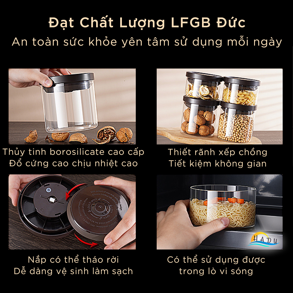 Hộp Hũ Đựng Trà Cafe Đồ Khô Và Ngũ Cốc Thủy Tinh Có Nắp Cao Cấp Đạt Chất Lượng LFGB Đức SSGP