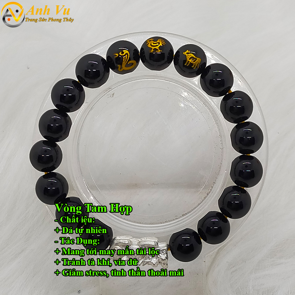 Vòng tay mã não đen mix tỳ hưu bạc - Vòng tay tam hợp quý nhân tỵ dậu sửu - May mắn tài lộc