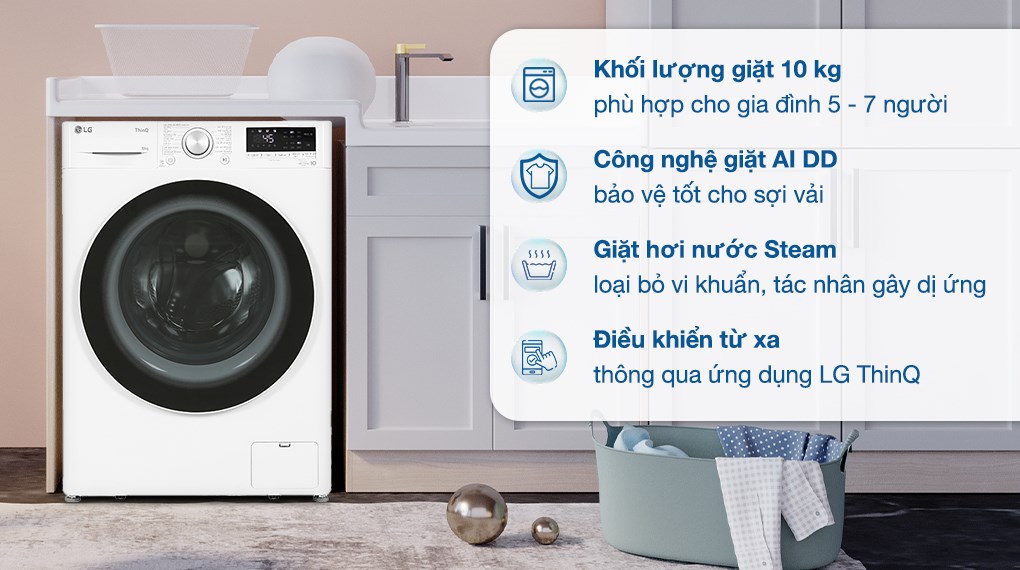 Máy giặt LG AI DD Inverter 10 kg FV1410S4W1  - Hàng Chính Hãng