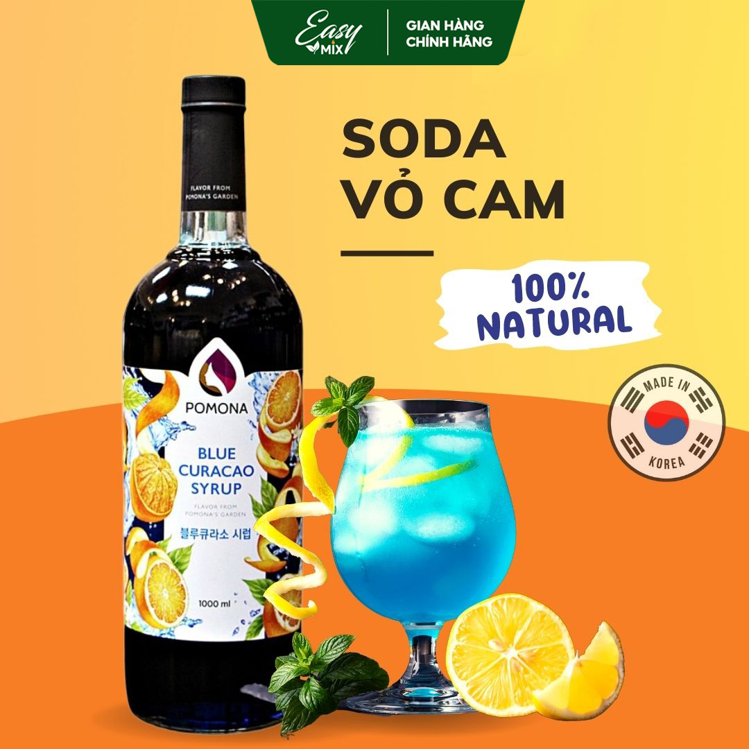 Siro Vỏ Cam Xanh Pomona Blue Curacao Syrup Nguyên Liệu Pha Chế Hàn Quốc Chai Thủy Tinh 1 Lít