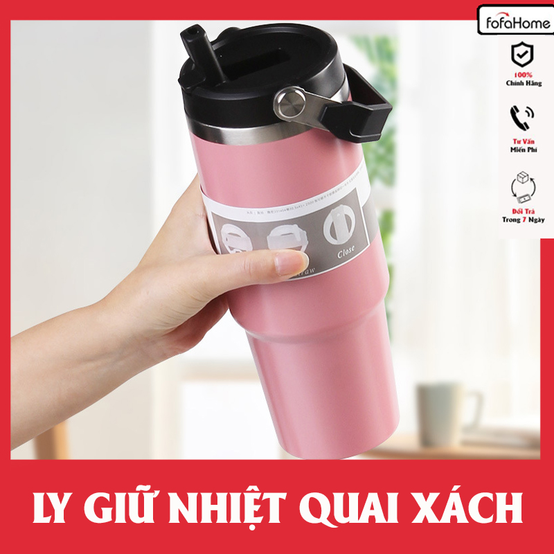 Ly Giữ Nhiệt Cốc Giữ Nhiệt Kèm Ống Hút 900ml Nắp Dạng Xoay, Bình Nước Giữ Nhiệt 900ml Bằng Thép Không Gỉ Thiết Kế Nhỏ Gọn Kèm Ống Hút Tiện Dụng Có Quai Xách Mang Theo Du Lịch, Ly Giữ Nhiệt Cao Cấp Có Ống Hút Vỏ Chống Xước- Giao màu ngẫu nhiên
