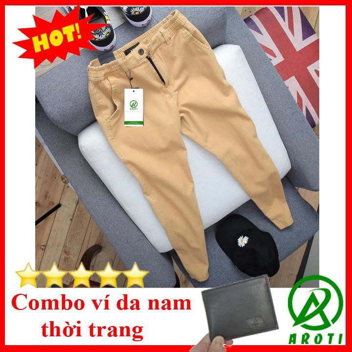 Quần Kaki Nam Đẹp AROTI Ống Suông Dài Rộng Vải Kaki Cao Cấp Mềm Mịn,Co Giãn Tốt Dáng Âu Đứng,Công Sở,Lưng Thun QK045+VÍ