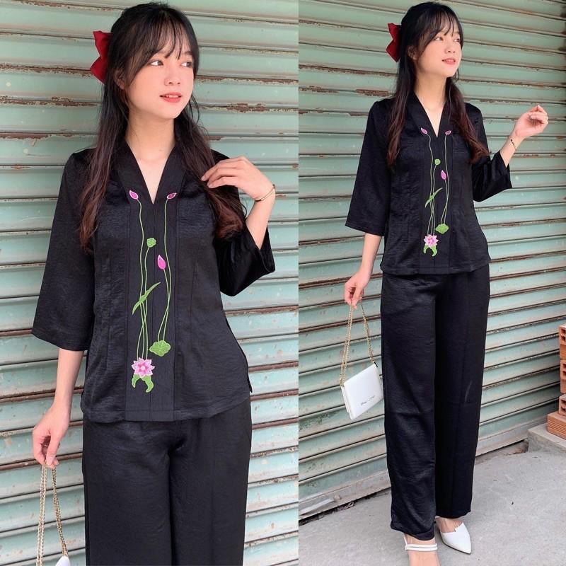 Đồ Lam Đi Chùa Bà Lai Lụa Pháp Cao Cấp Quần Áo Nữ Đồ Bộ Nữ - Đen, Size 3 - 55Kí Trở Lại