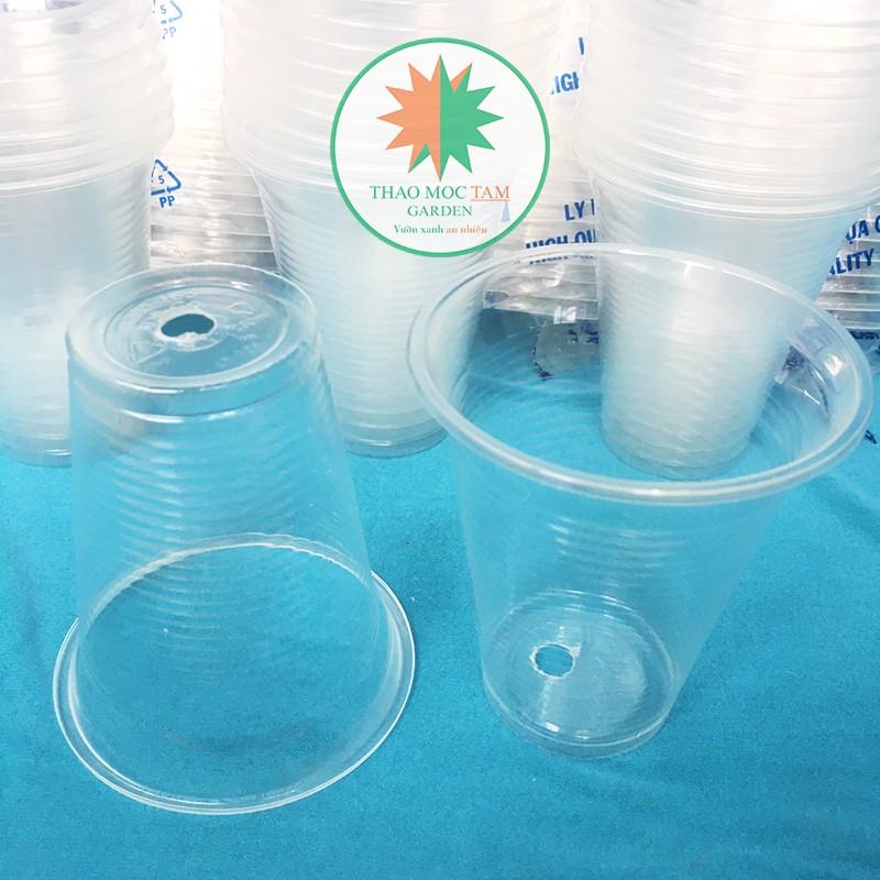 Lốc 50c ly nhựa ươm cây, giâm cành hồng - Ly nhựa Plastic cao cấp có đục lỗ đáy