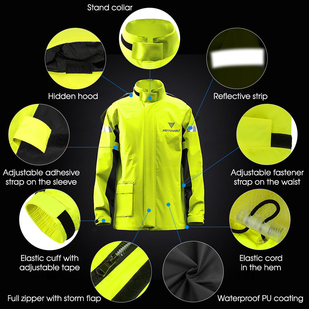 Men Motorcycle Rain Suit Outdoor Reflective Waterproof Rain Jacket and Pants Rain Gear for Riding Cycling Camping Hiking
