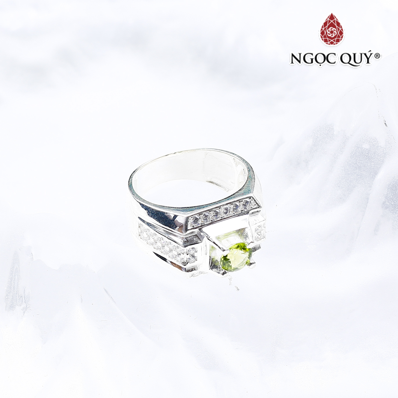 Nhẫn bạc nam mặt đá peridot 19mm mệnh hỏa, mộc - Ngọc Quý Gemstones