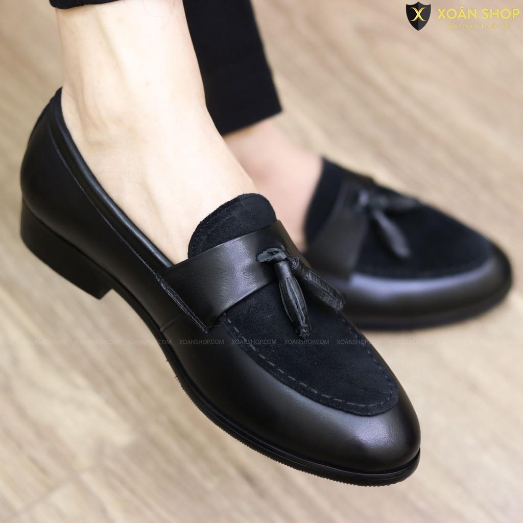 Giày Lười Nam Công Sỏ Mặt Nỉ Nhung Da Lì G014
