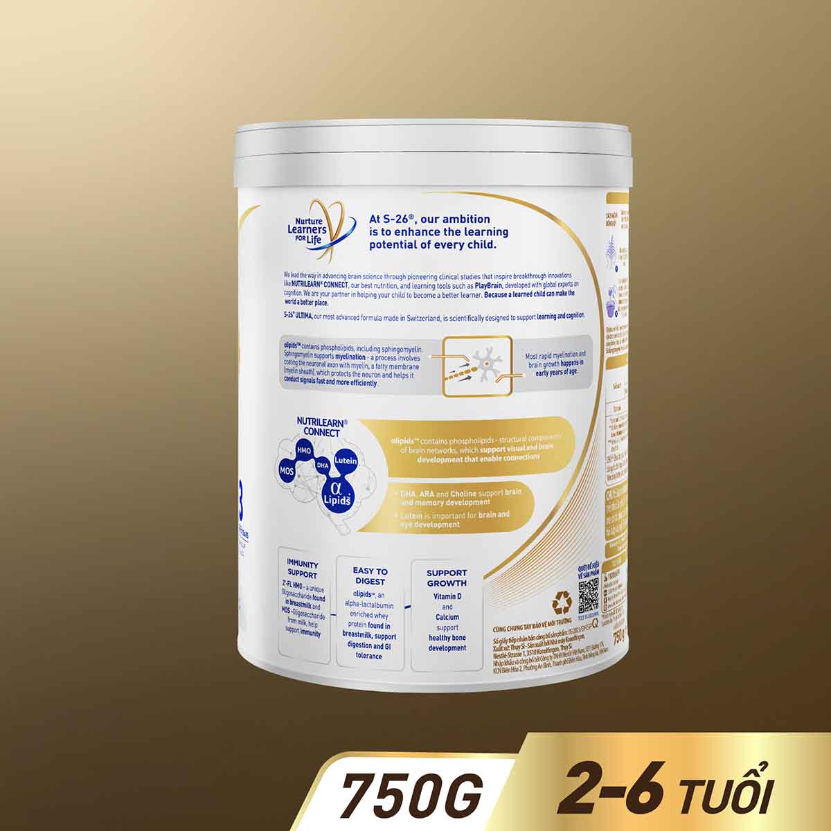 Sữa Bột S-26 ULTIMA 3 (S26) 750G từ Thụy Sỹ độc quyền tăng tốc độ kết nối não bộ 2,5 lần với NUTRILEARN® CONNECT Tặng Bàn chải điện (2 - 6 tuổi)