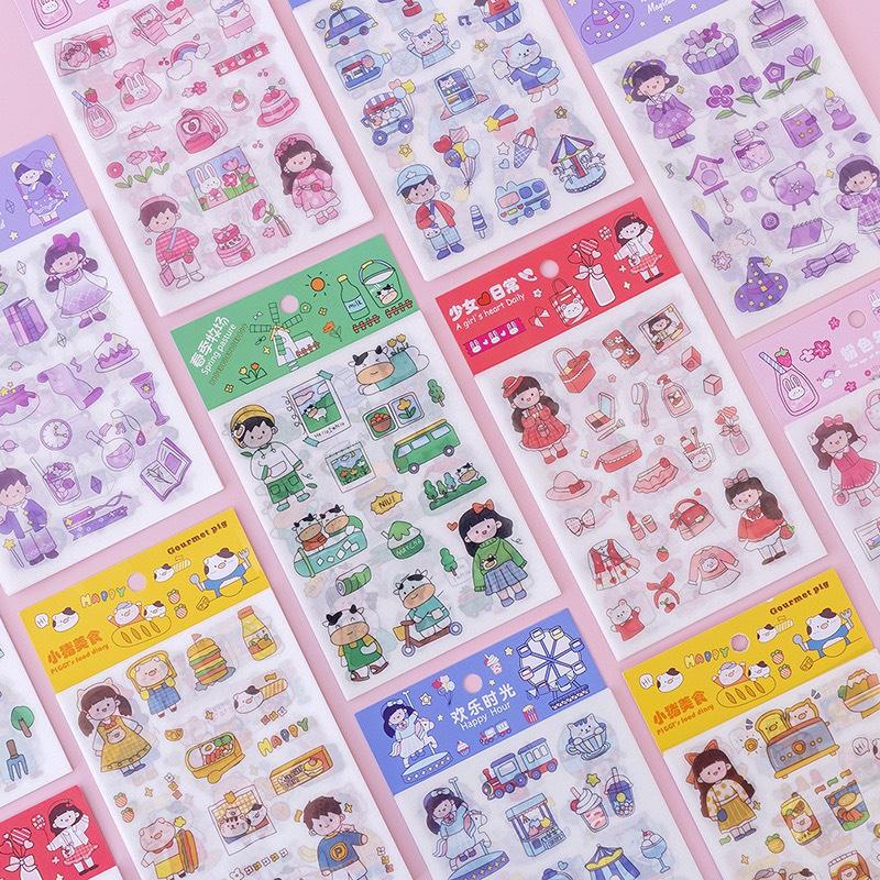 Set 4 tấm Sticker cute dễ thương, hình dán cute sticker trang trí sổ đáng yêu giá rẻ