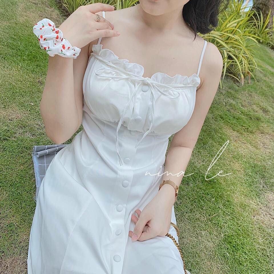 Váy Xòe Nữ 2 Dây Cài Nút Hở Lưng