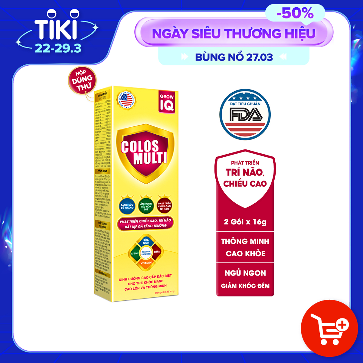 [ HỘP DÙNG THỬ] Sữa non Colosmulti IQ hộp 2 gói x 16g phát triển chiều cao và trí thông minh cho trẻ