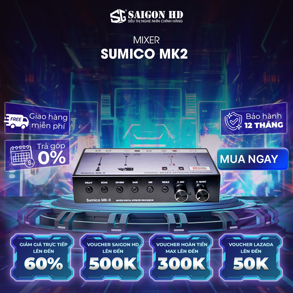 Mixer cao cấp SUMICO MK2 - Hàng chính hãng, giá tốt, nguồn sạc 5V, có thể sạc dự phòng, dùng cho mọi loại loa