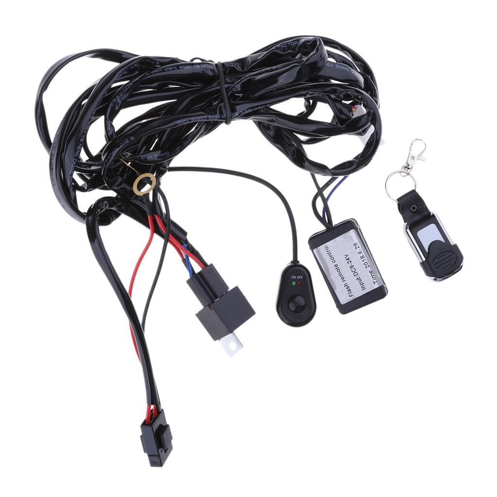 12V-24V Car Driving Remote Control Flash Strobe 2 LED Light Harness