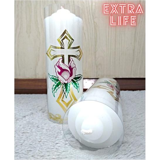Đèn cầy - Nến trụ trắng cao hình Thánh giá cao 20 cm - đường kính 6cm - Cam kết không mùi không khói