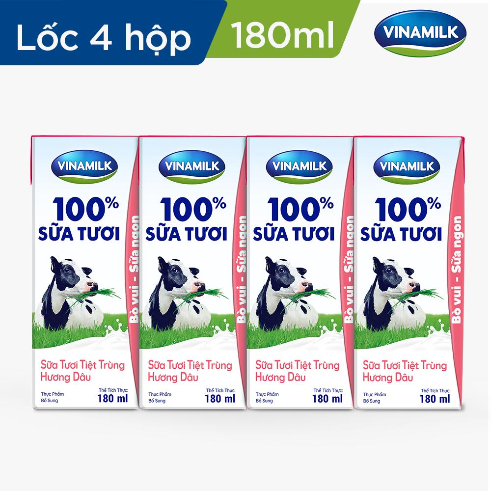 Thùng 48 Hộp Sữa Tươi Tiệt Trùng Vinamilk 100% Hương Dâu (180ml)