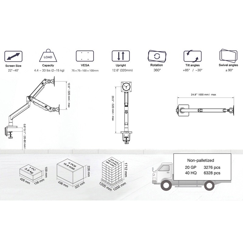 Giá treo màn hình North Bayou NB-G40 từ 22inch-40inch, Có cáp Usb 3.0, Max tải 15kg, chuẩn VESA - HÀNG CHÍNH HÃNG