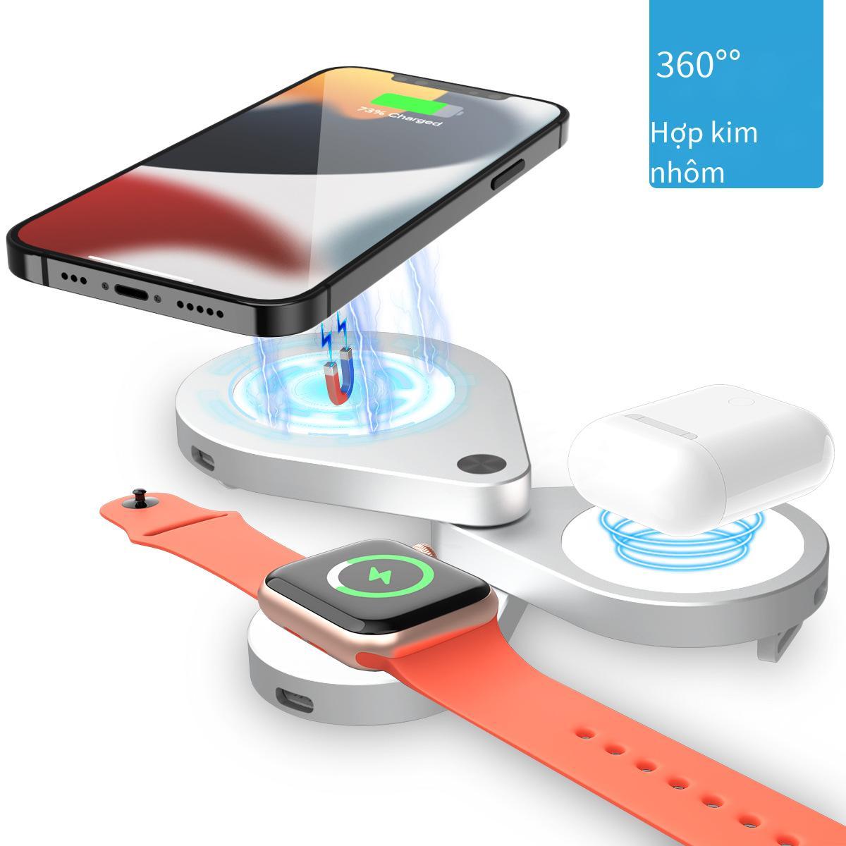Bộ sạc không dây nam châm 3 trong 1 mới được ưu đãi nhất dành cho giá đỡ trạm sạc nhanh Apple 12/13iWatch 23W
