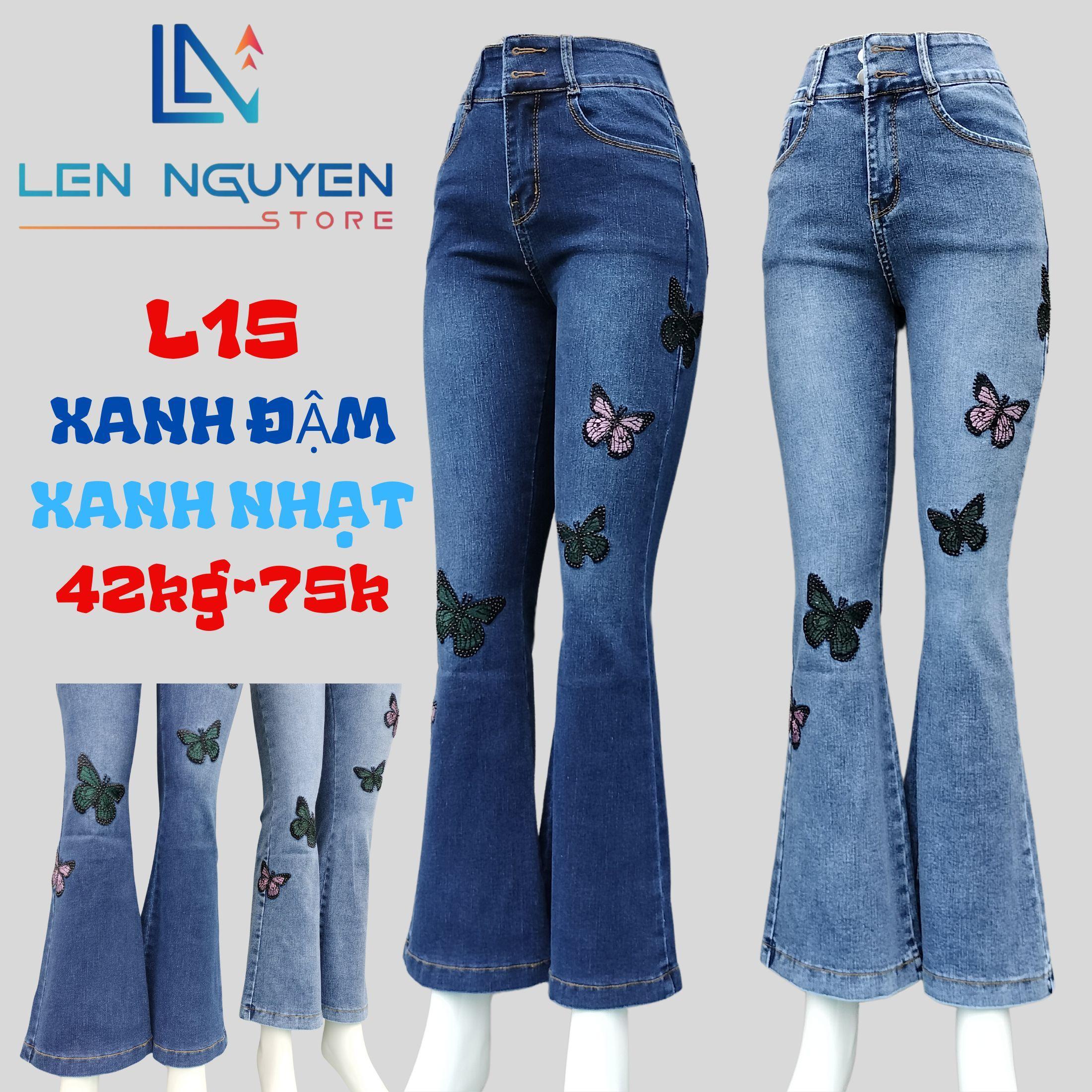 L15_Quần jean nữ, loe, lưng cao, quần bò nữ dáng ôm, quần rin nữ có big size, cho 42kg đến 75kg - Xanh Nhạt