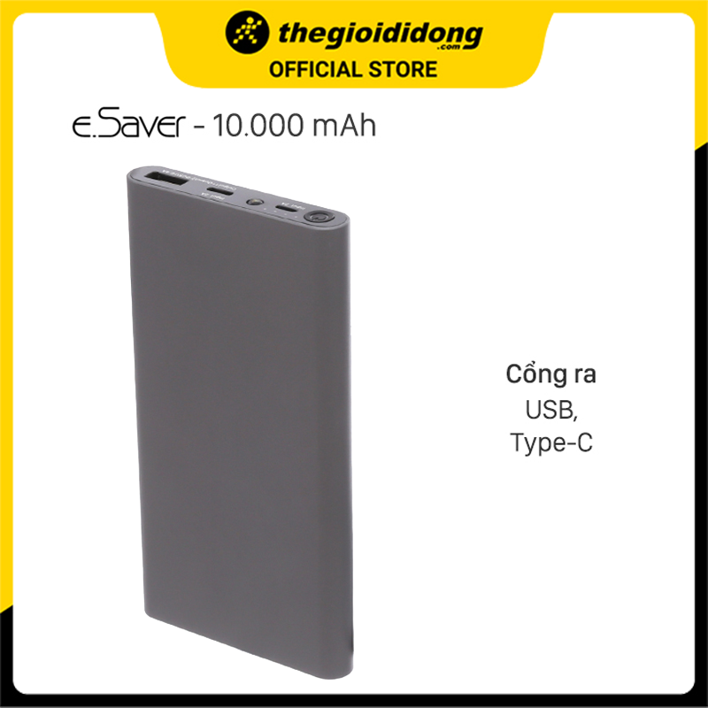 Pin sạc dự phòng Polymer 10.000 mAh Type C e.Saver PJ JP106S - Hàng chính hãng