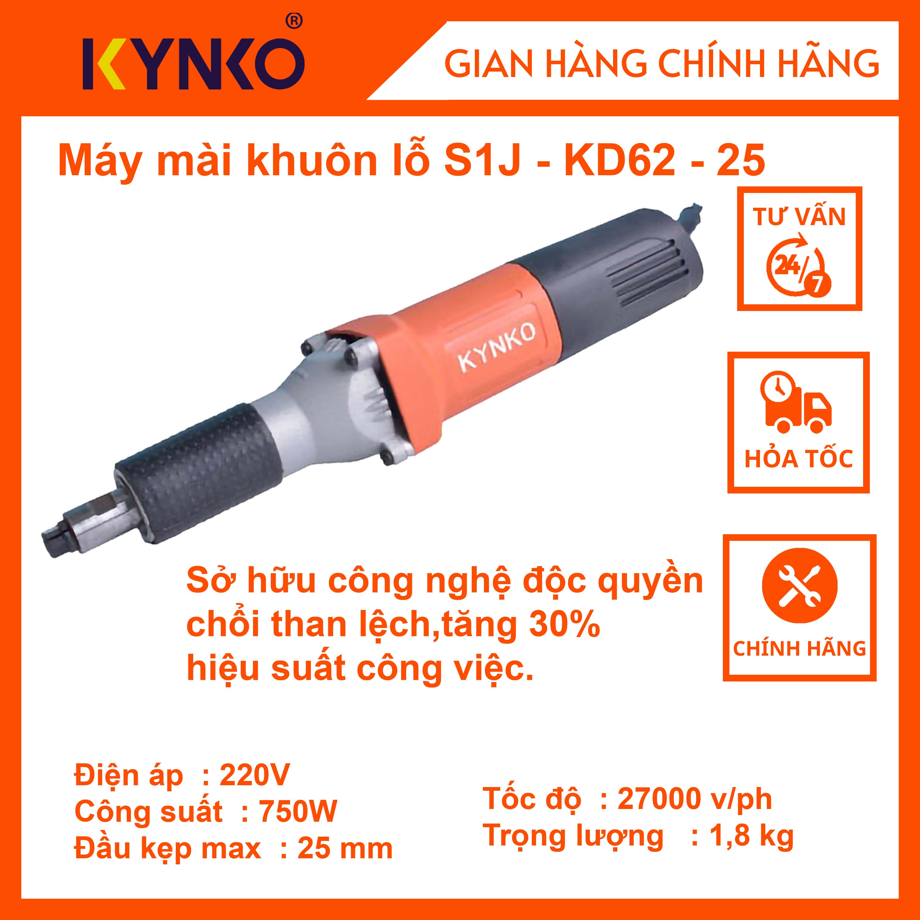 Máy mài khuôn lỗ cầm tay chính hãng Kynko S1J-KD62-25 #6622 #6623 giá tốt