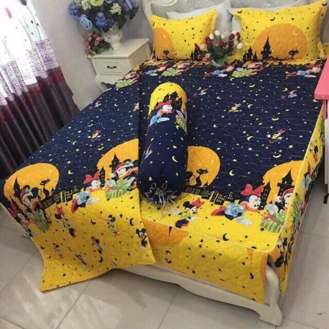 BỘ GA PHỦ CHẦN BÔNG 5 MÓN COTTONG POLY - CHUỘT MICKI SAO ĐÊM